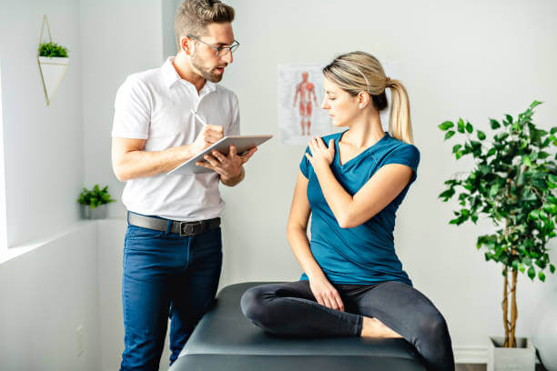 Modern rehabilitation physiotherapy man at work