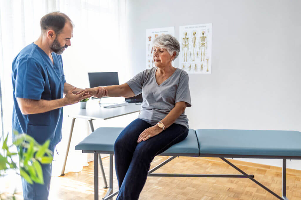 Senior woman having at an outpatient physical therapy appointment