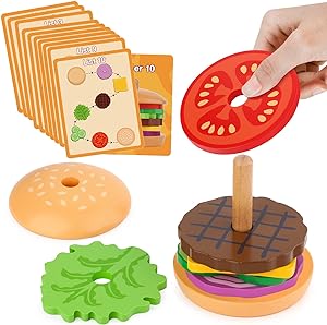 wooden stacking burger toy