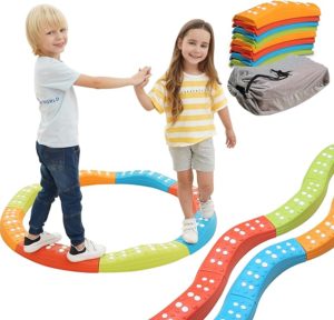 children playing on wavy balance beams